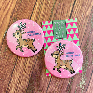 Prancing Reindeer Button Badge