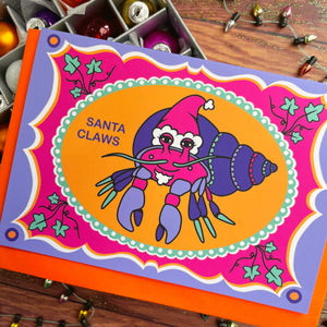 Crab Santa Claws Christmas Card