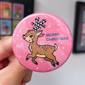 Prancing Reindeer Button Badge