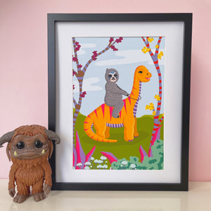 SALE Dino Sloth Print