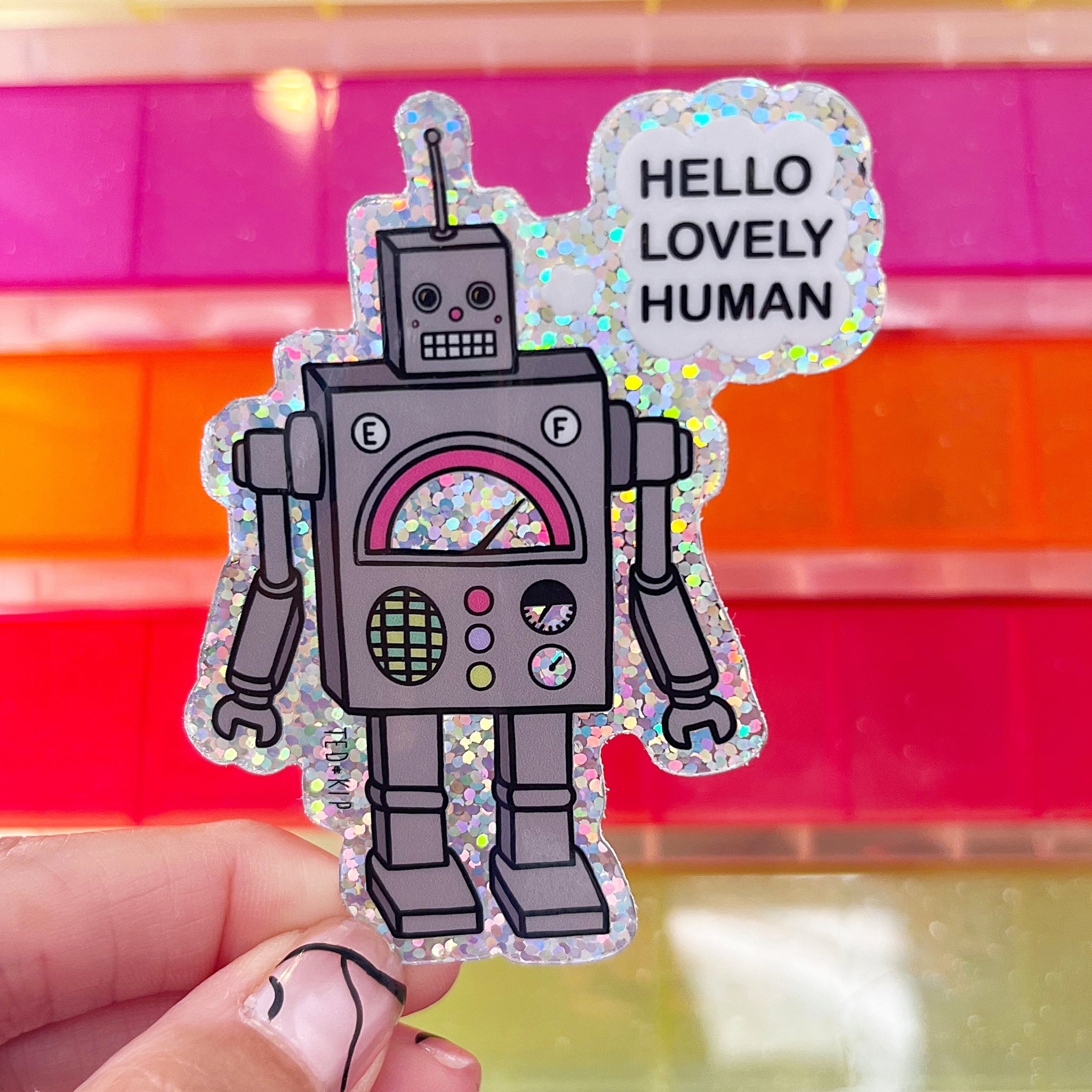 Robot Glitter Vinyl Sticker
