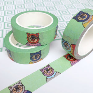 Green Cats With Glasses Washi Tape