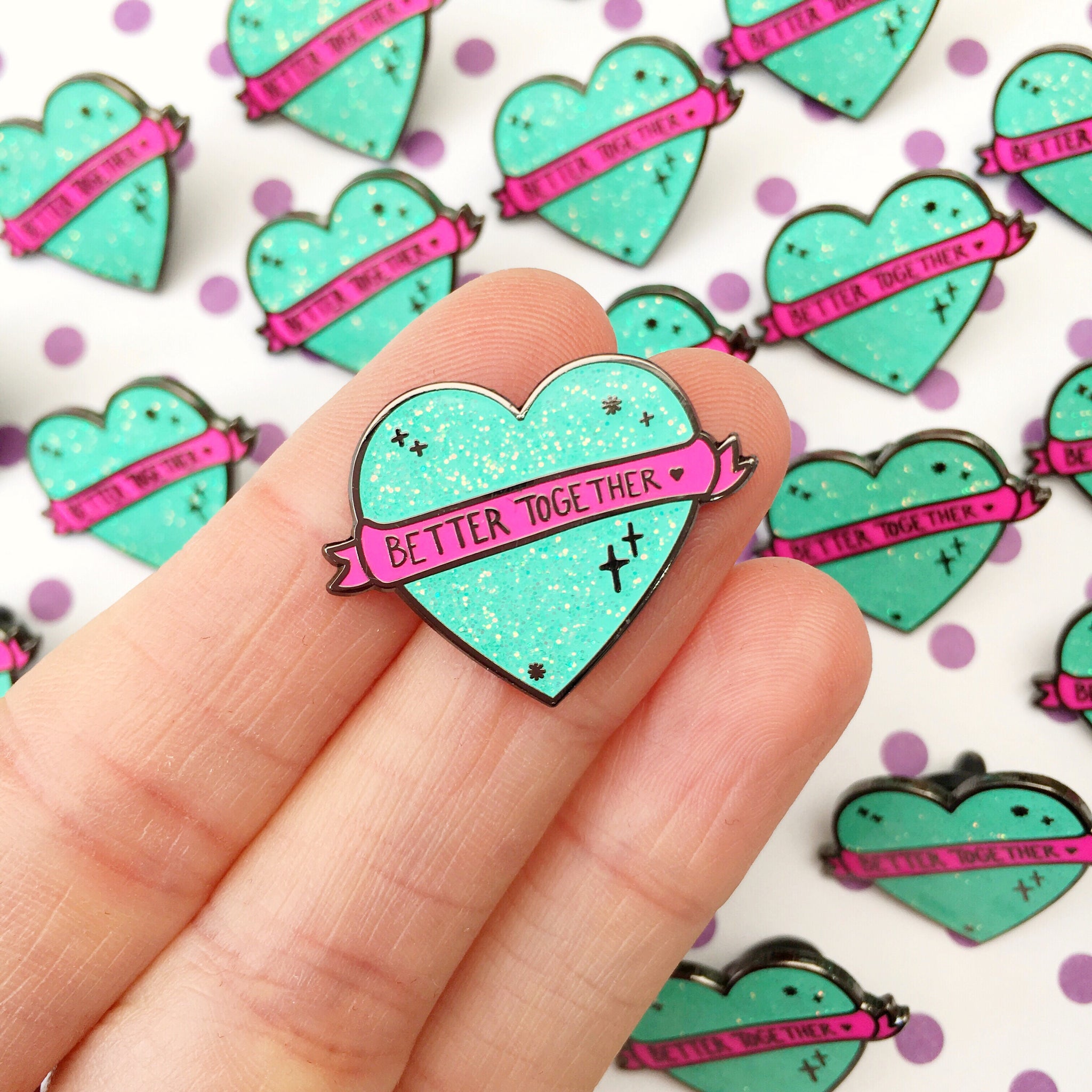 Better Together Glitter Heart Pin (Mint Green)