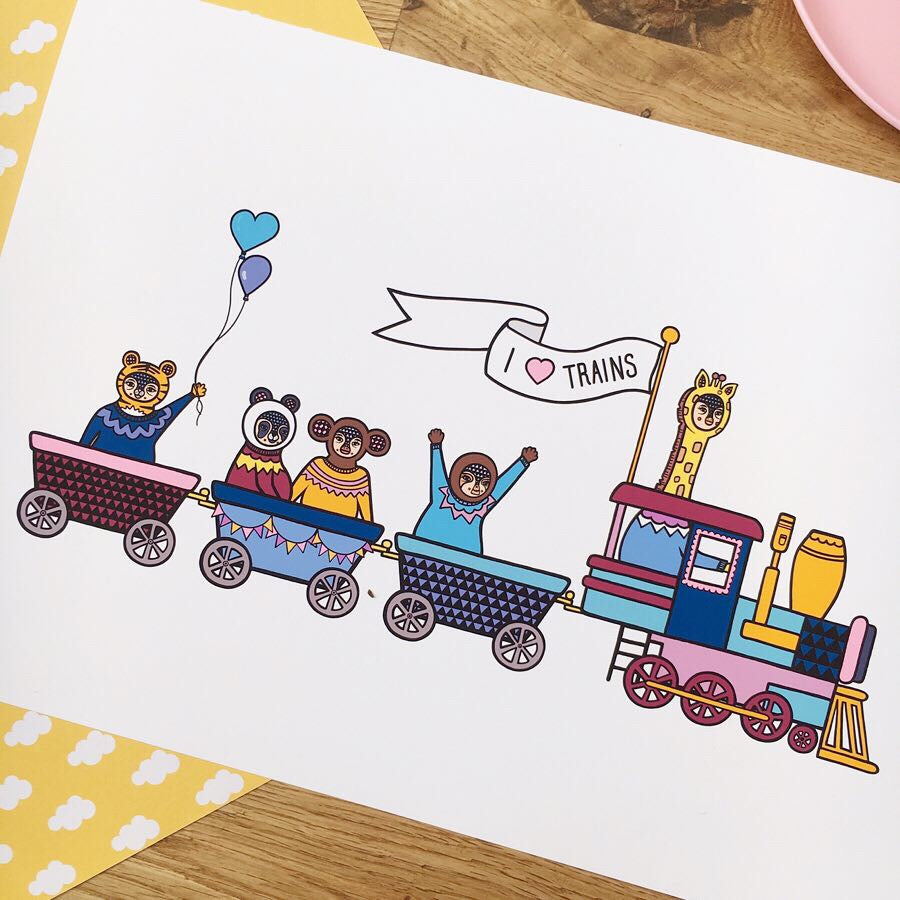 SALE Animals On A Train Print