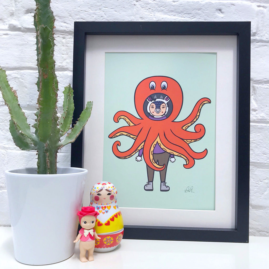 Cow in Octopus Costume Print