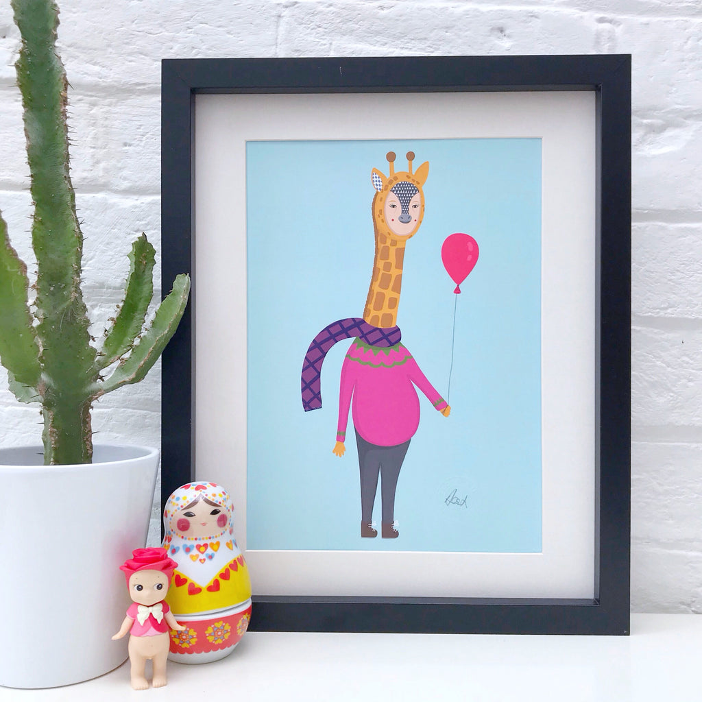 Giraffe with a Balloon Print