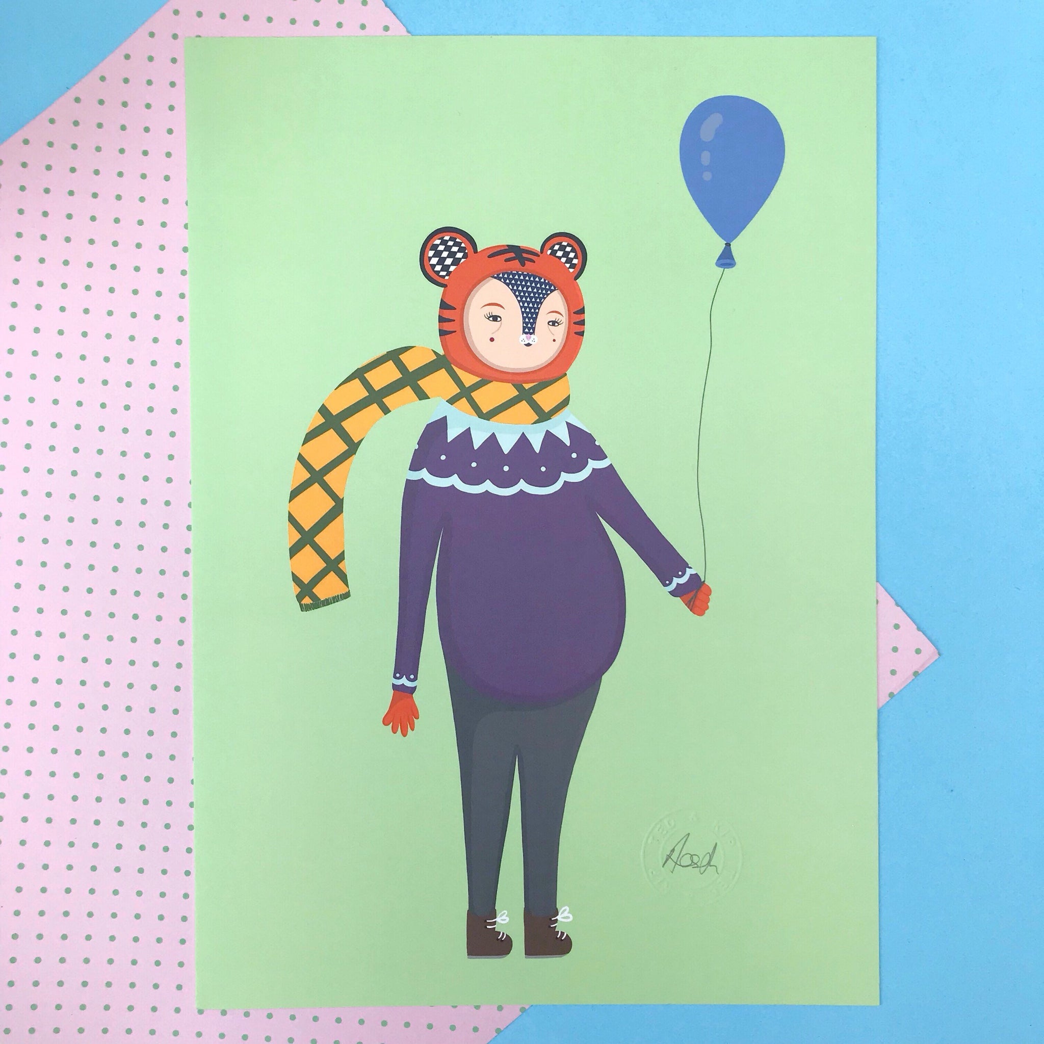 SALE Tiger with a Balloon Print