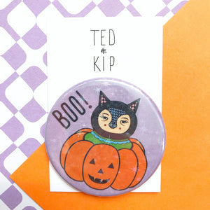 Cat In A Pumpkin Button Badge