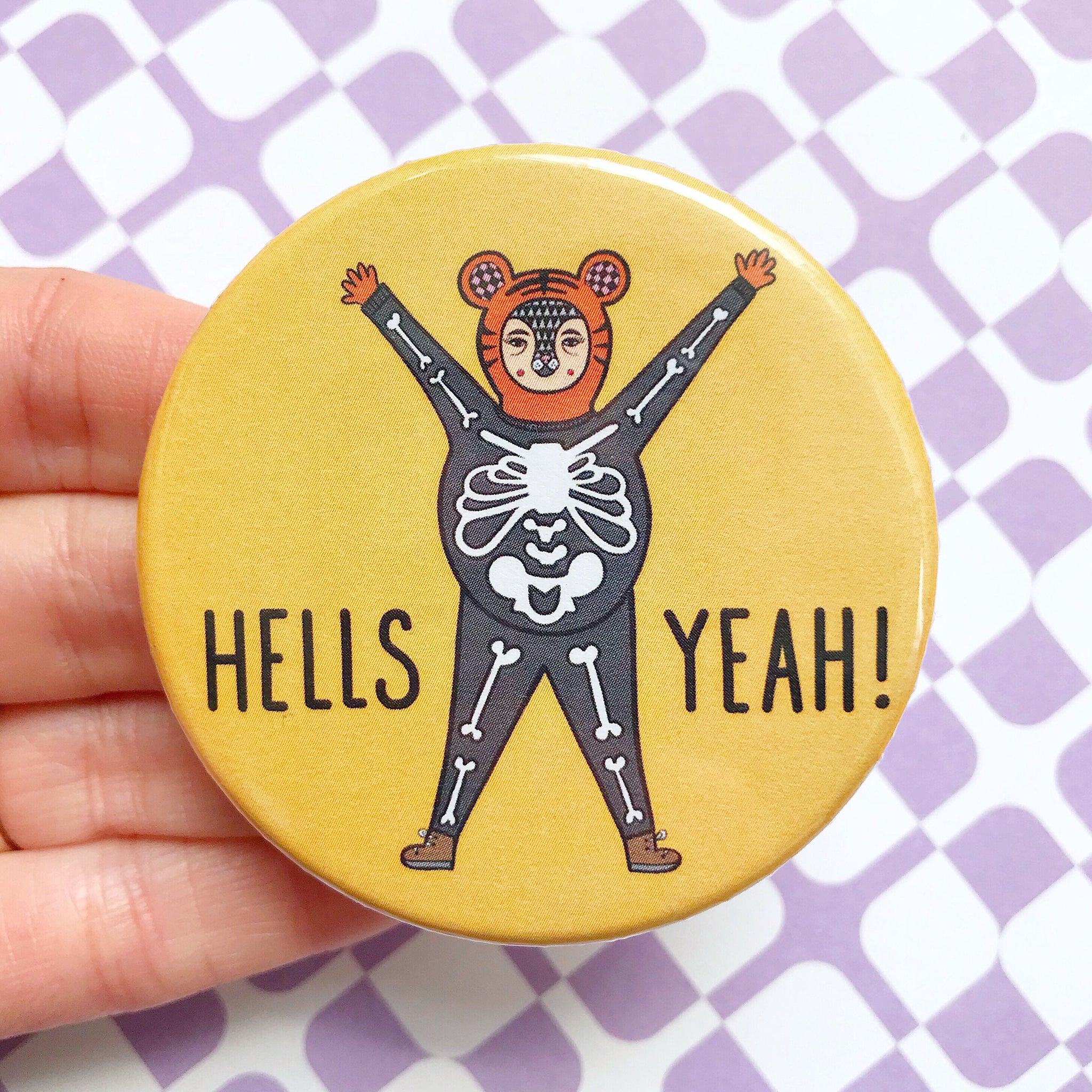 Hells Yeah Tiger Skeleton Button Badge