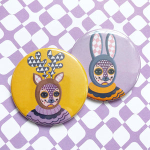 Day Of The Dead Rabbit & Deer Button Badge Set