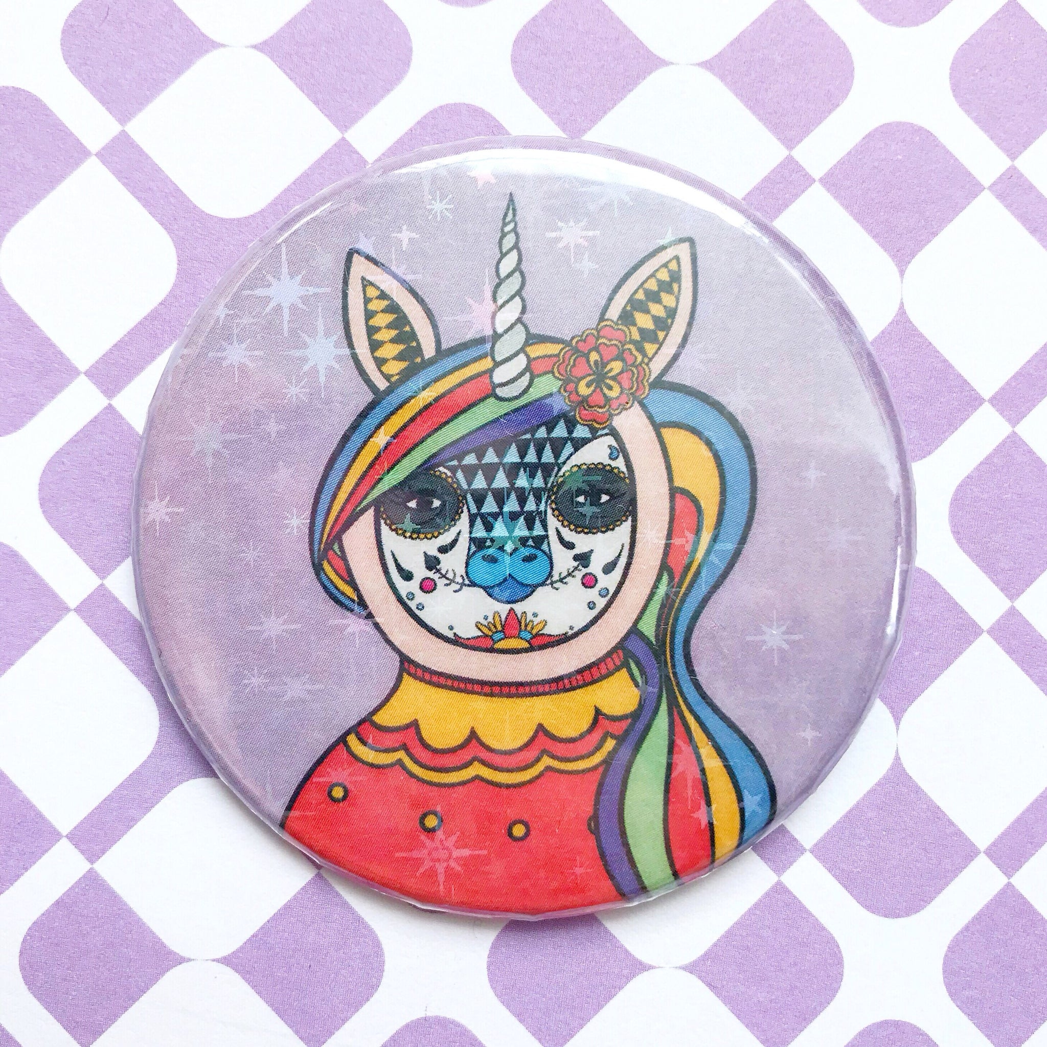 Day Of The Dead Unicorn Button Badge