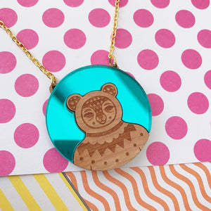 SALE Mirrored Bear Necklace (Acrylic & Wood)