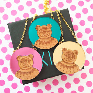 SALE Mirrored Bear Necklace (Acrylic & Wood)
