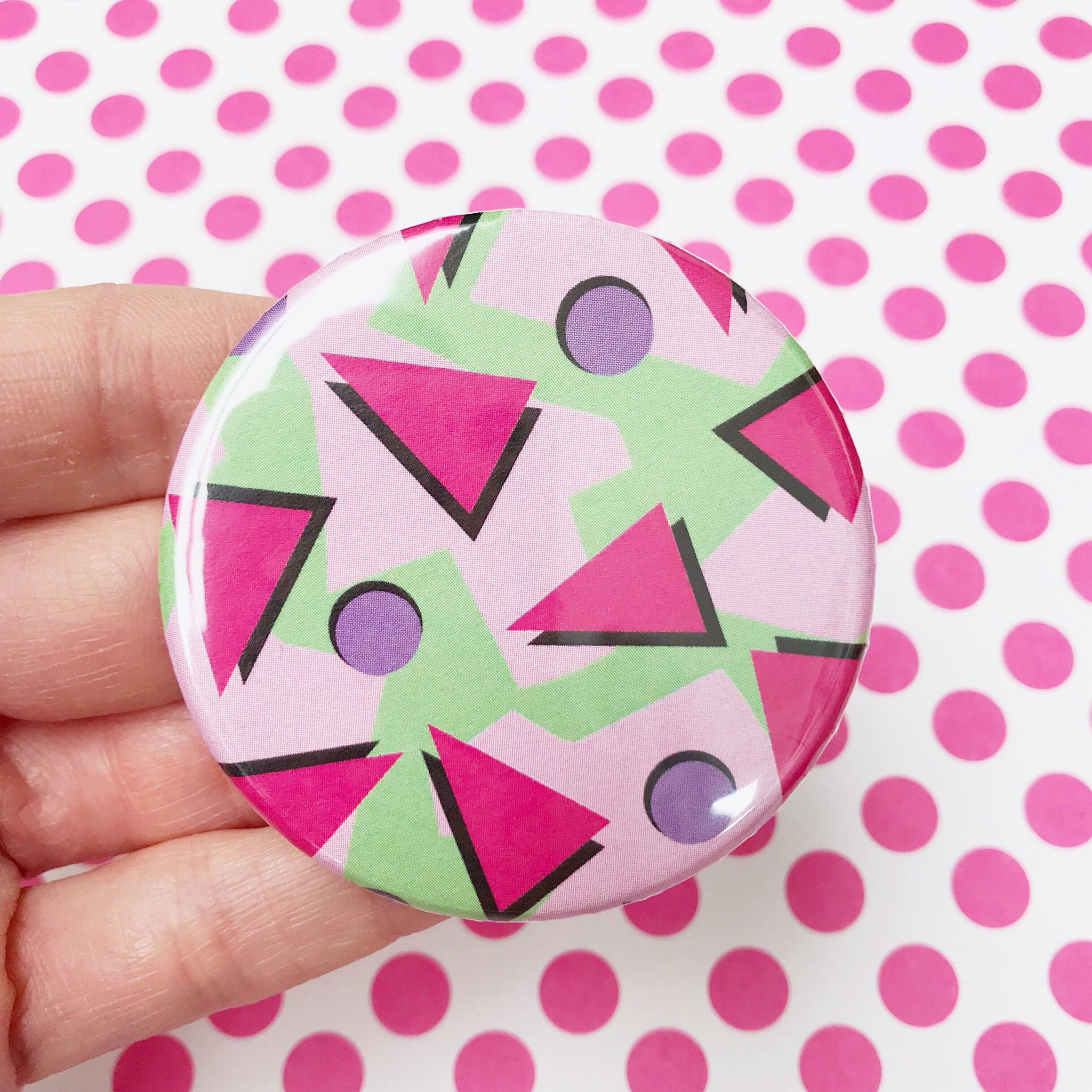 Geometric 90s Print Pocket Mirror (Pink)