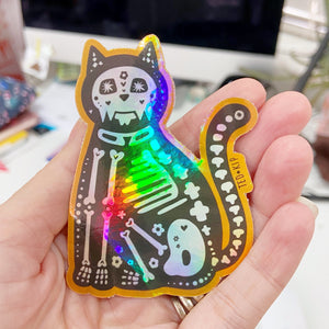 Skeleton Cat Holographic Vinyl Sticker