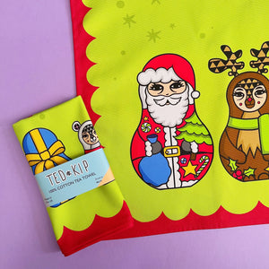 SALE Festive Russian Doll Christmas Tea Towel