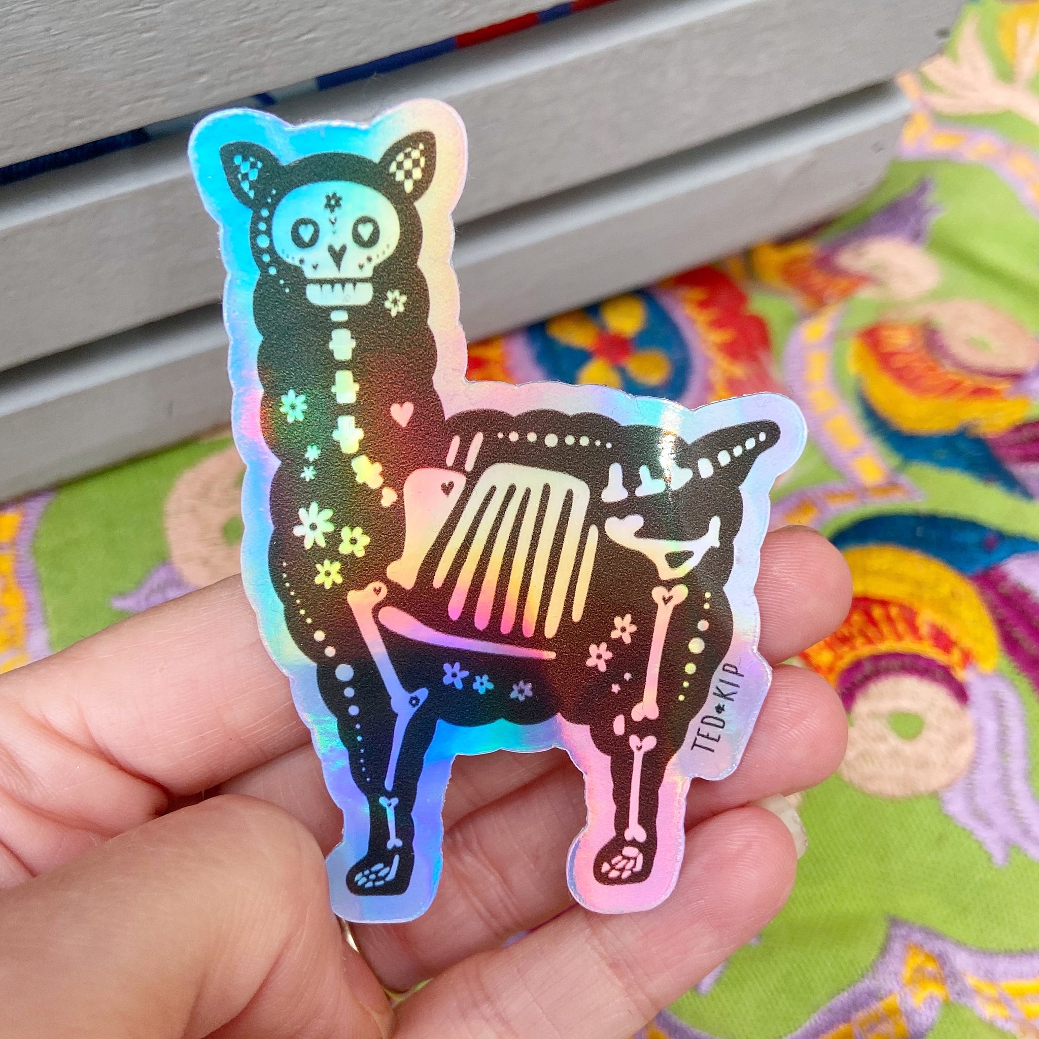 Skeleton Llama Holographic Vinyl Sticker