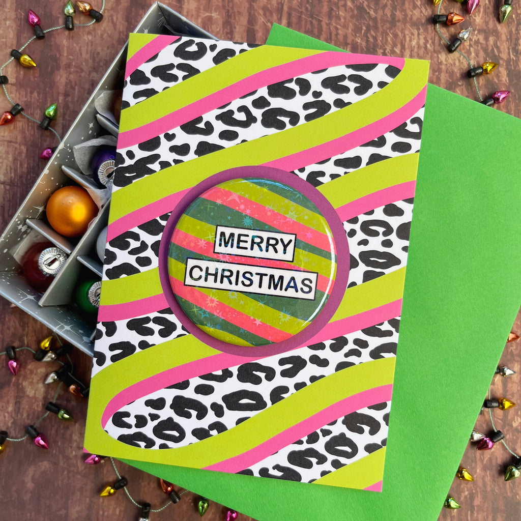 Merry Christmas Leopard Button Badge Card