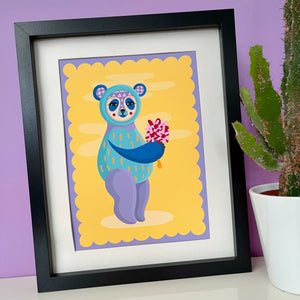 Panda With Flowers Print