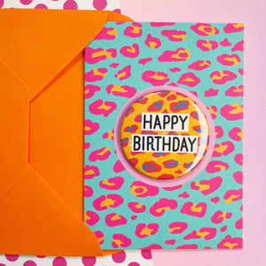 Happy Birthday Leopard Print Holo Badge Card