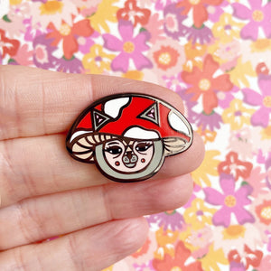Mushroom Cat Pin (Red)