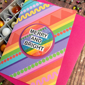Merry And Bright Rainbow Button Badge Card