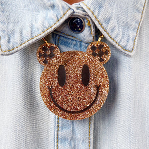 Smiley Face Acrylic Necklace (Gold Glitter)