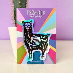Skeleton Llama Holographic Vinyl Sticker