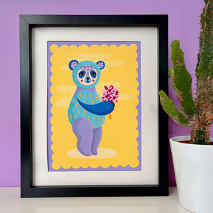 Panda With Flowers Print