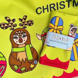 SALE Festive Russian Doll Christmas Tea Towel