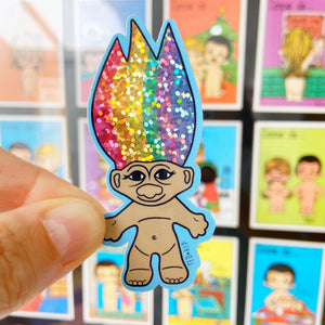 Rainbow Troll Glitter Vinyl Sticker