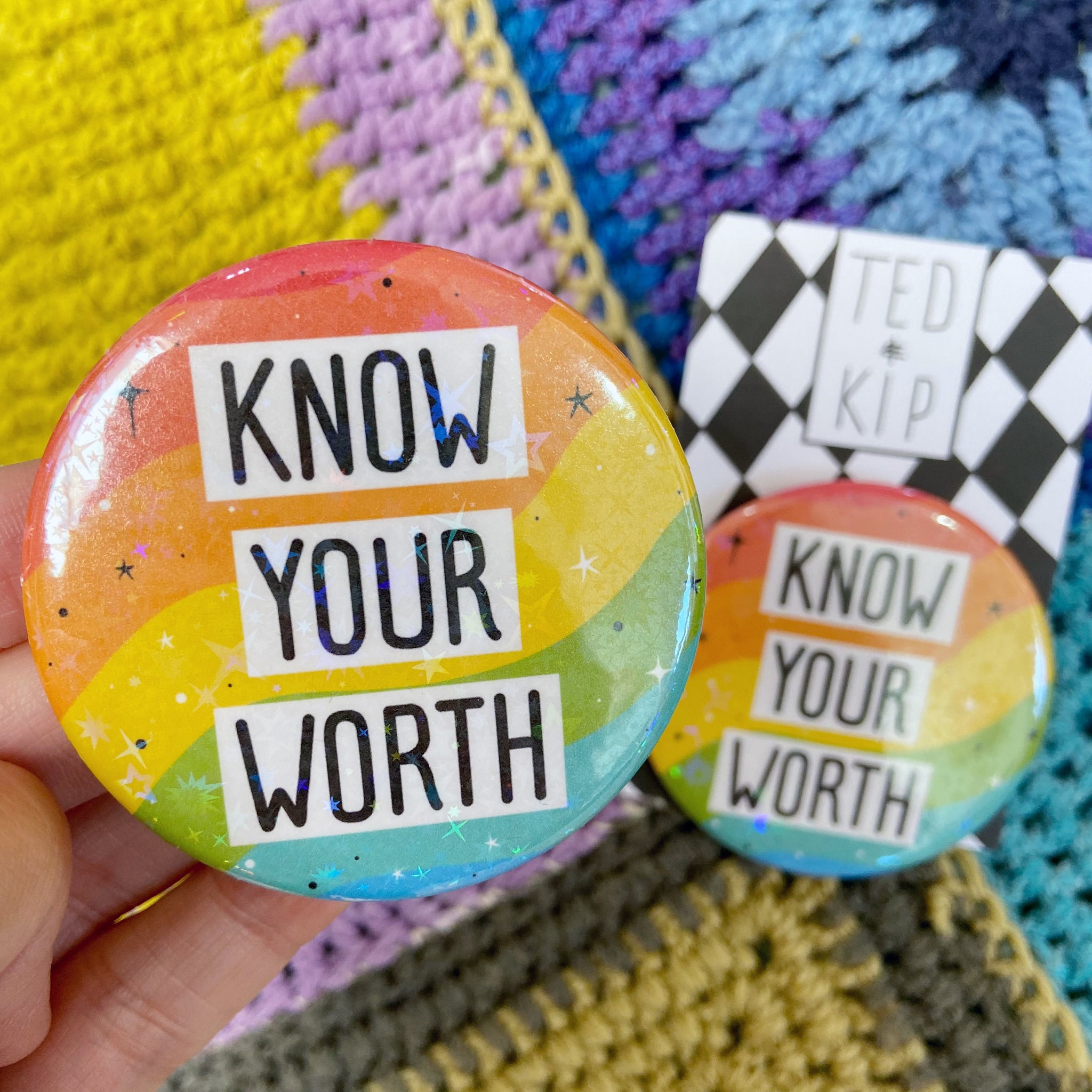 Know Your Worth Holographic Button Badge