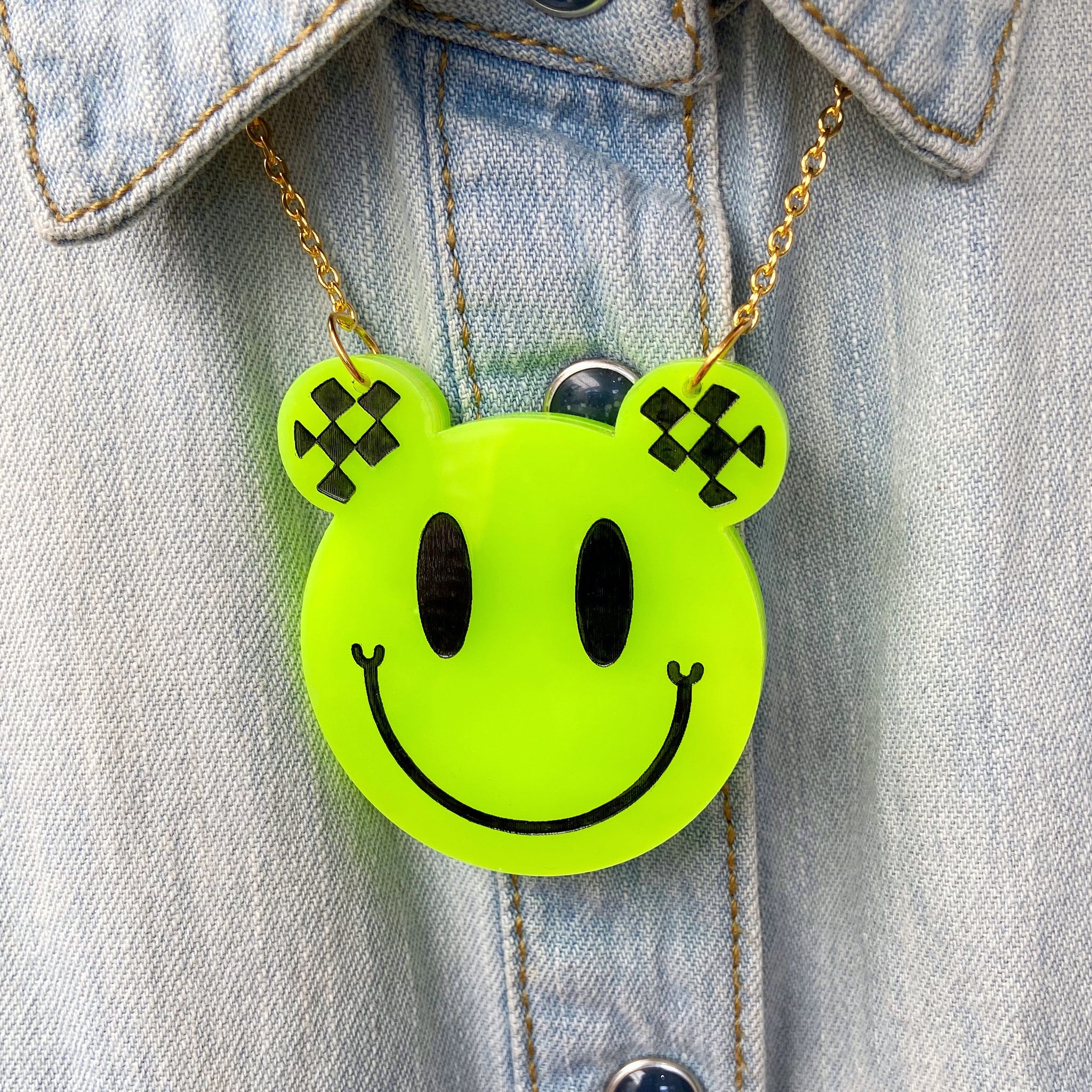 Smiley Face Acrylic Necklace (Neon Yellow)