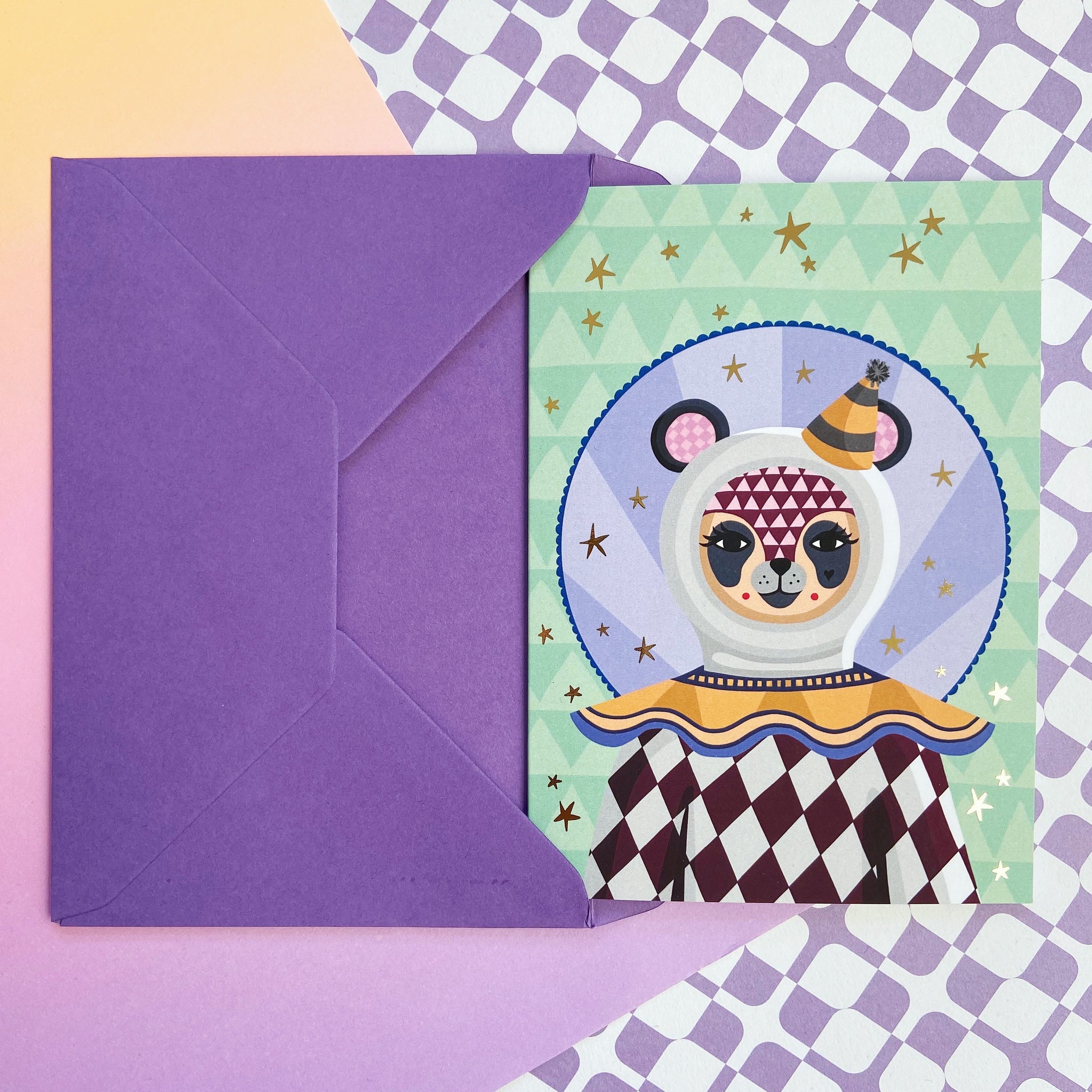 SALE Harlequin Panda Gold Foil Card
