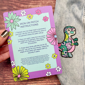 Floral Dino Woven Patch (Green)