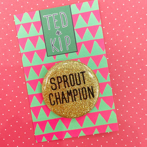 Sprout Champion Gold Glitter Button Badge