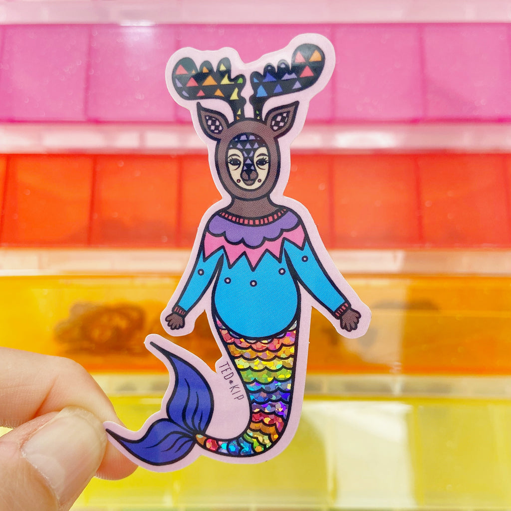 SALE Mermaid Deer Glitter Vinyl Sticker