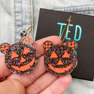 LIMITED EDITION Halloween Smilie Face Hoop Earrings (Multi Glitter)